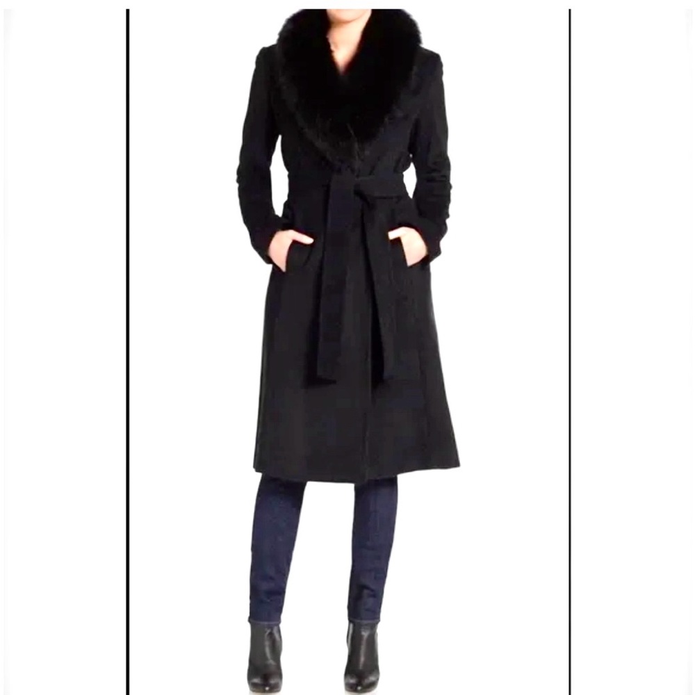 Ellen Tracy Black Wrap Wool Fox Coat